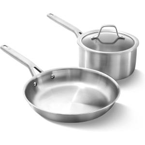 imageCalphalon Classic Stainless Steel Cookware Set 10Piece ImpactBonded Aluminum Base StayCool Handles3Piece Set
