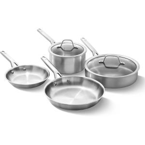imageCalphalon Classic Stainless Steel Cookware Set 10Piece ImpactBonded Aluminum Base StayCool Handles6Piece Set
