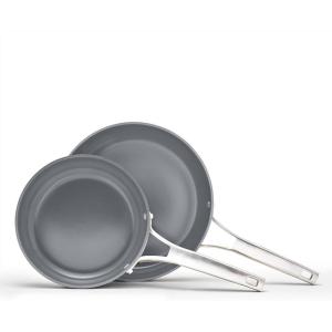 imageCalphalon Premier Ceramic Nonstick 5Piece Cookware Set Mushroom GreyMidnight Blue