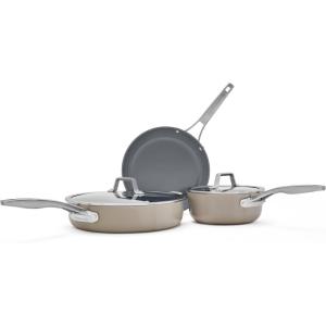 imageCalphalon Premier Ceramic Nonstick 5Piece Cookware Set Mushroom GreyMushroom Grey